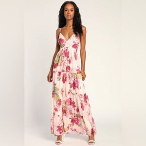 Gorgeous Blooms Blush Pink Floral Print Tiered Maxi Dress
